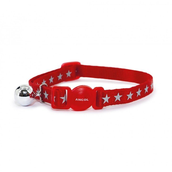 Ancol Safety Buckle Cat Collar Reflective Star Red