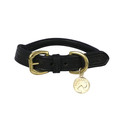 Benji & Flo Superior Black/Brass Rolled Leather Dog Collar