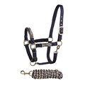 Bitz Soft Handle Two Tone Headcollar & Lead Rope Set Navy/Taupe