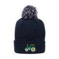 British Country Collection Tractor Pom Pom Beanie Hat for Kids Green/ Navy