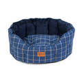 House of Paws Check Tweed Oval Snuggle Bed Navy for Dogs