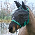 Hy Equestrian Mesh Half Mask with Ears and Fringe Black & Teal