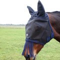 Hy Equestrian Mesh Half Mask with Ears and Fringe Black/Navy for Horses