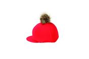 Hy Equestrian Red Hat Cover with Faux Fur Pom Pom
