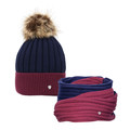 Hy Equestrian Synergy Ladies Luxury Bobble Hat and Snood Bundle Deal Navy/Fig