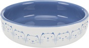 Trixie Cat Shallow Ceramic Bowl Light Blue/White
