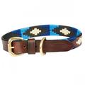 WeatherBeeta Polo Leather Dog Collar Cowdray Brown/Blue/Blue