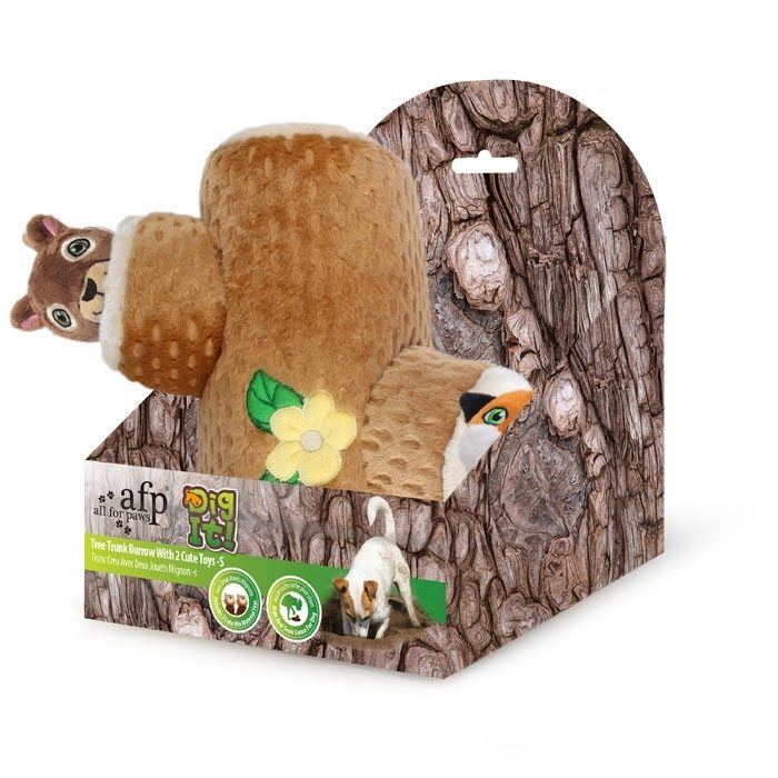 All For Paws Dig It Dog Toy Tree Trunk Burrow With 2 Cute Toys