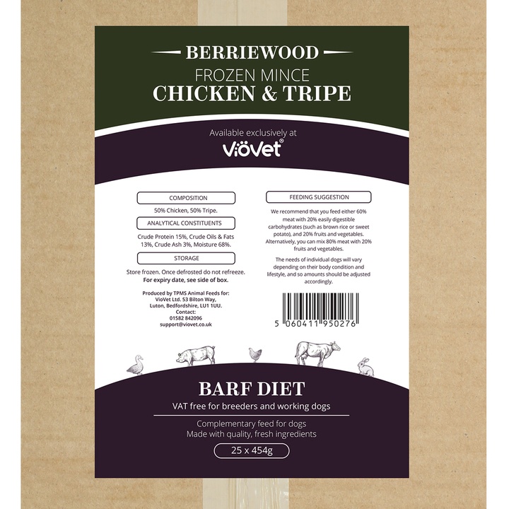 Berriewood Raw Frozen Chicken/Tripe Mince For Dogs