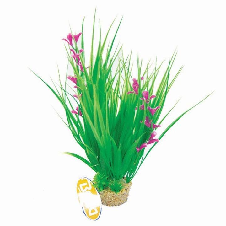 Betta Green and Pink Plastic Plant with Sand Base for Fish