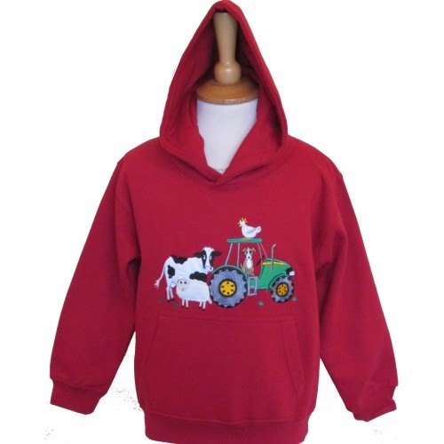 British Country Collection Farmyard Childrens Hoodie Red