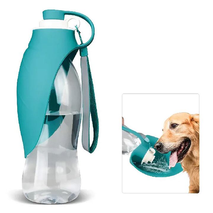 Henry Wag Travel Water Bottle & Leaf Bowl for Dogs Blue