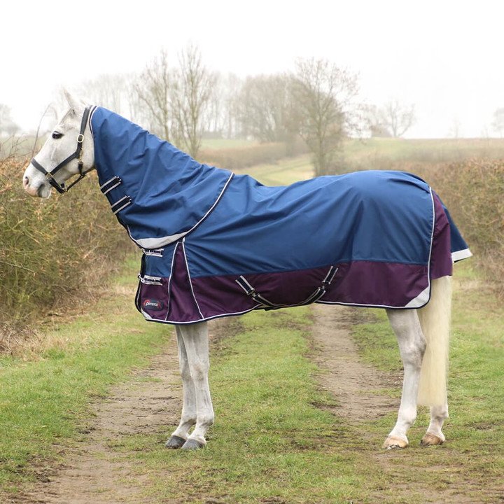 Hy Equestrian DefenceX System 0 Turnout Rug with Detachable Neck Cover Navy/Purple
