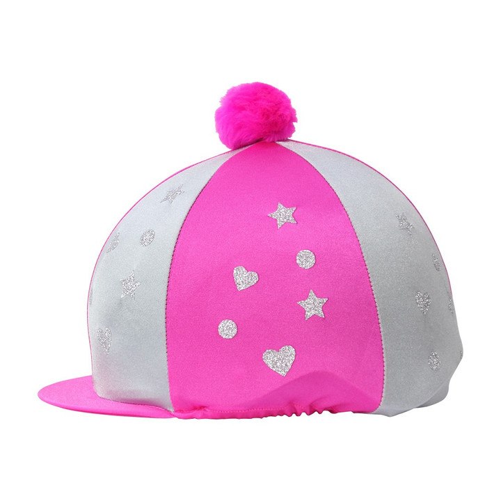 Hy Equestrian Glitter Magic Hat Cover Silver/Hot Pink