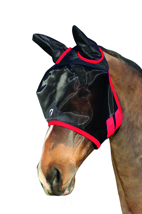 Hy Equestrian Mesh Half Mask with Ears Black/Red
