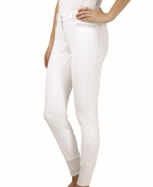 Hy Equestrian Roka Rose Breeches White with Navy/Rose Gold Diamantes