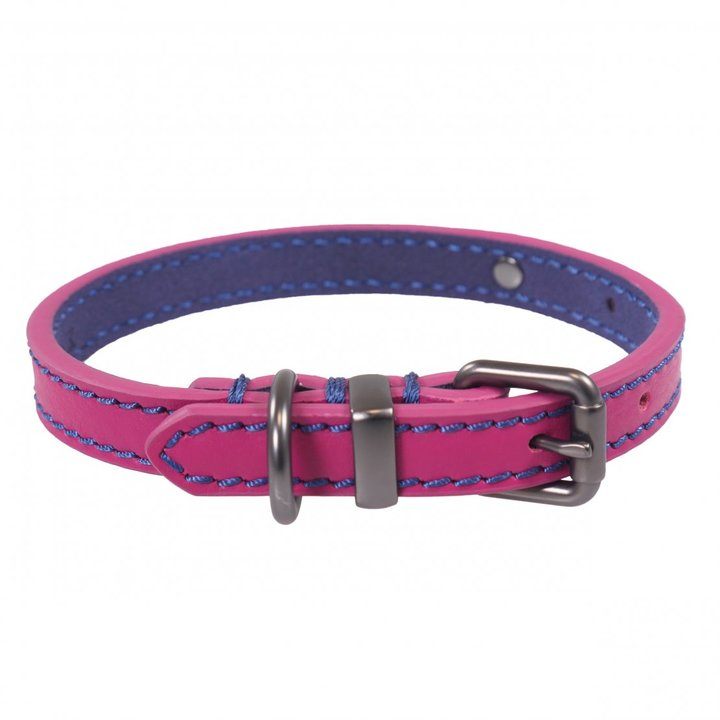 Joules For Dapper Dogs Pink With Polka Dot Lining Leather Dog Collar