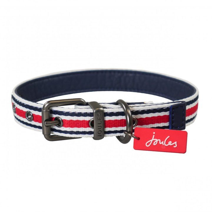 Joules For Dapper Dogs Striped Nylon & Leather Backed Dog Collar