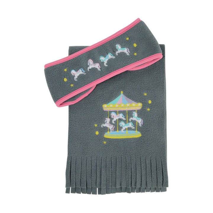 Little Rider Merry Go Round Grey & Pink Head Band and Scarf Set