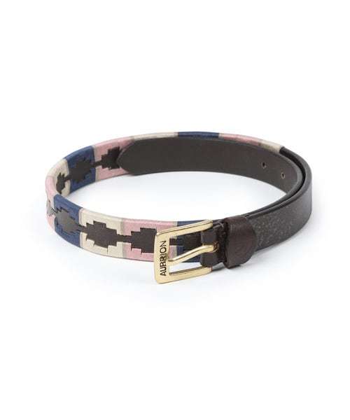 Shires Aubrion Drover Skinny Polo Belt Navy/Pink/Natural