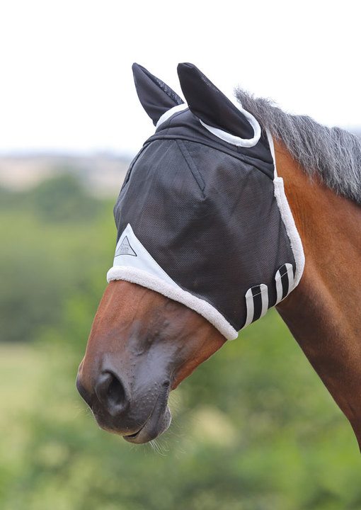 Shires Black Field Durable Fly Mask With Ears