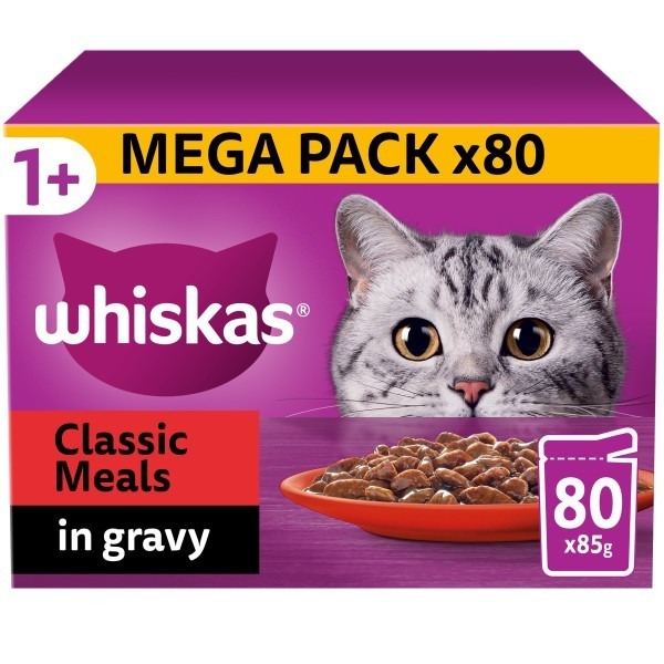 Whiskas 1+ Cat Pouches Classic Meals Giant Pack in Gravy