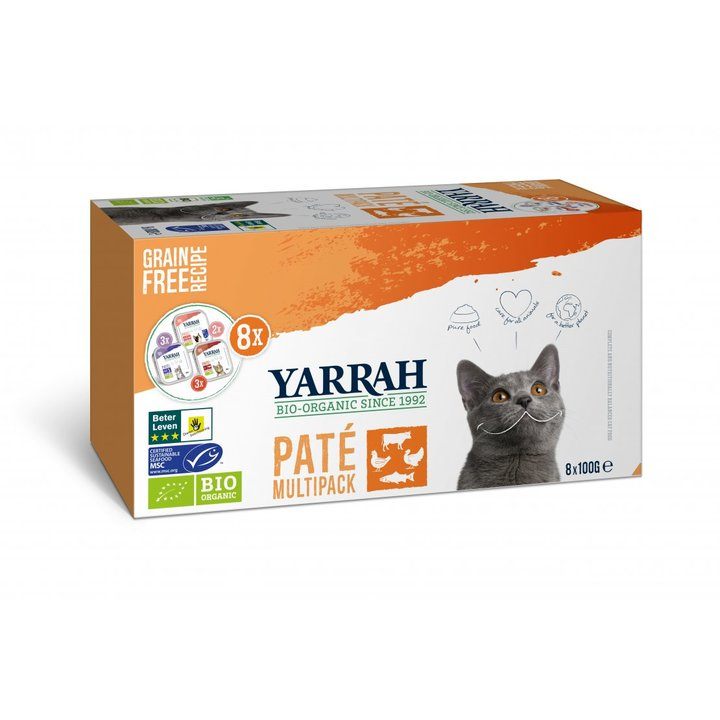 Yarrah Organic Grain Free Cat Food Pâté Multipack Beef, Turkey & Salmon