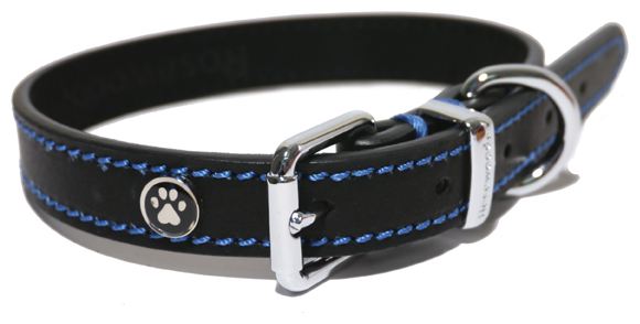 Rosewood Luxury Leather Dog Collar - Black - Size 14"-18"