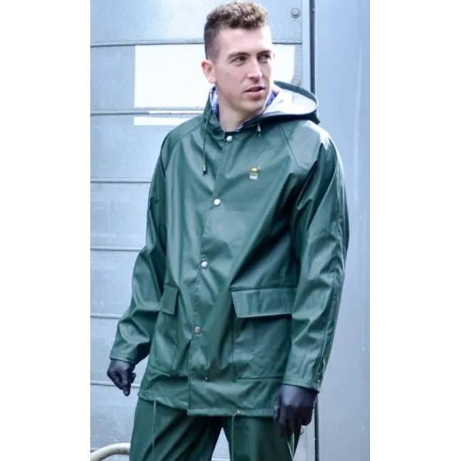 Farmtrak Waterproof Green PU Parlour Jacket with Hood