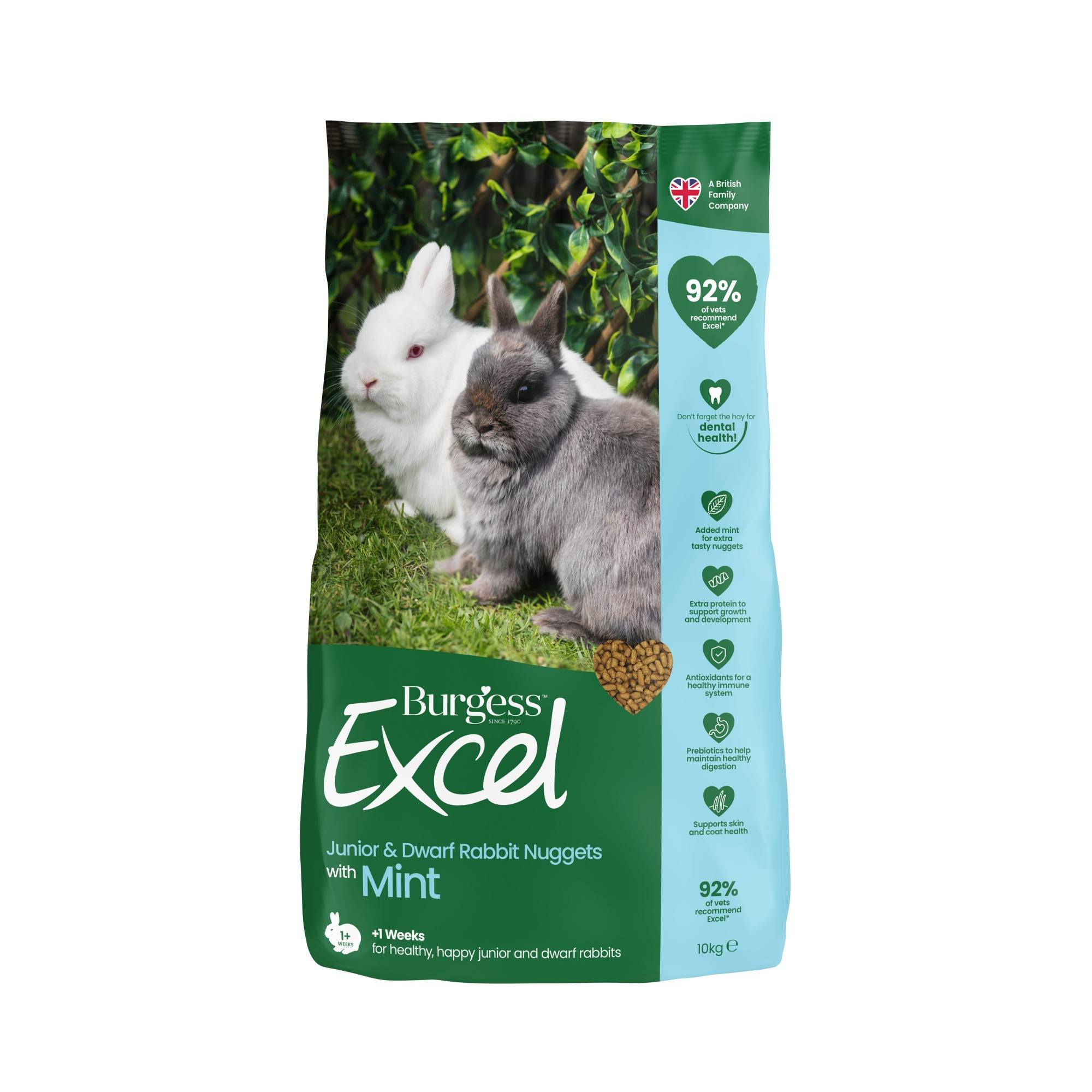 Burgess Excel Tasty Nuggets Junior And Dwarf Rabbit Food With Mint - 10Kg