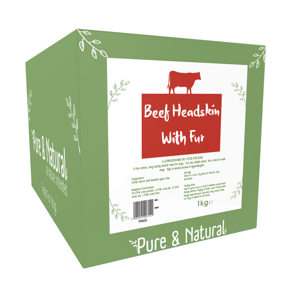 Pure And Natural Beef Headskin With Fur For Dogs - 1Kg