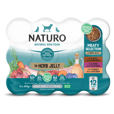 Naturo Pet Foods Naturo Free Meaty Selection In Herb Jelly Adult Wet Dog Food - X 390G Grain Size 12
