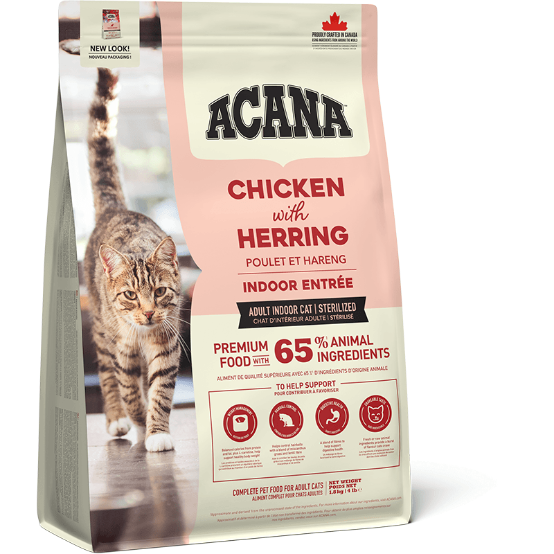 Acana Indoor Entrée Chicken With Herring Dry Cat Food - Green/Red 1.8Kg