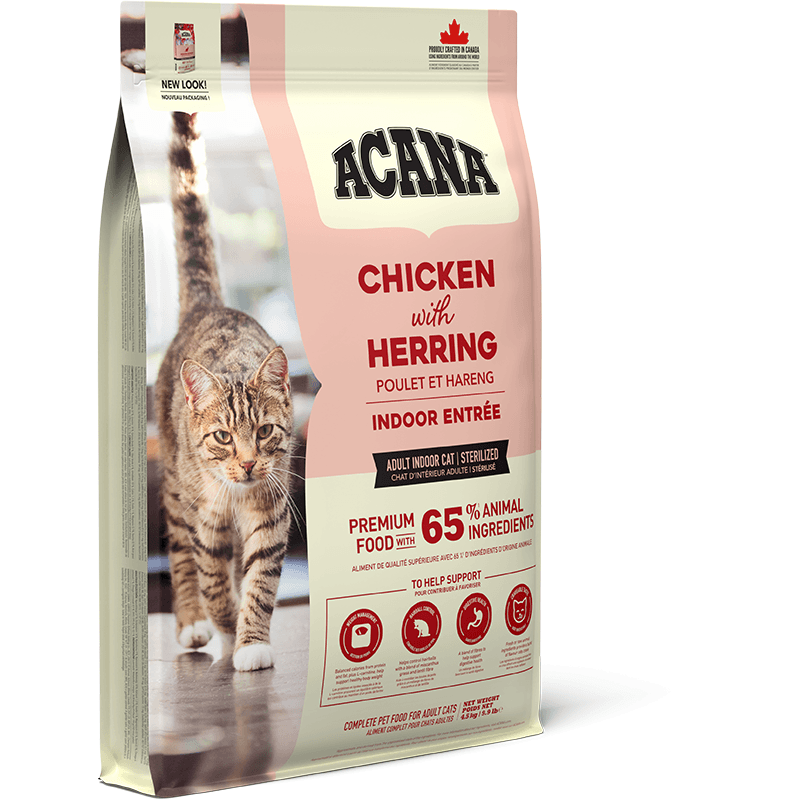 Acana Indoor Entrée Chicken With Herring Dry Cat Food - Green/Red 4.5Kg