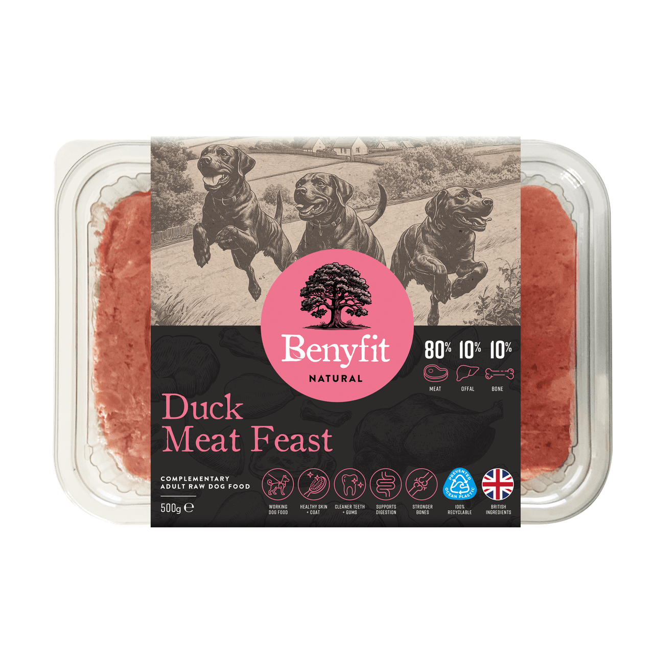 Benyfit Natural 80:10:10 Duck Meat Feast Raw Adult Dog Food - 500G