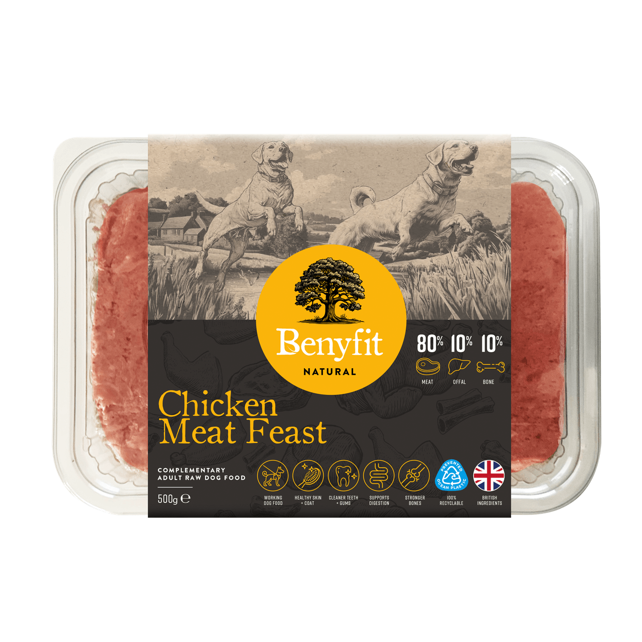Benyfit Natural 80:10:10 Chicken Meat Feast Raw Adult Dog Food - 500G