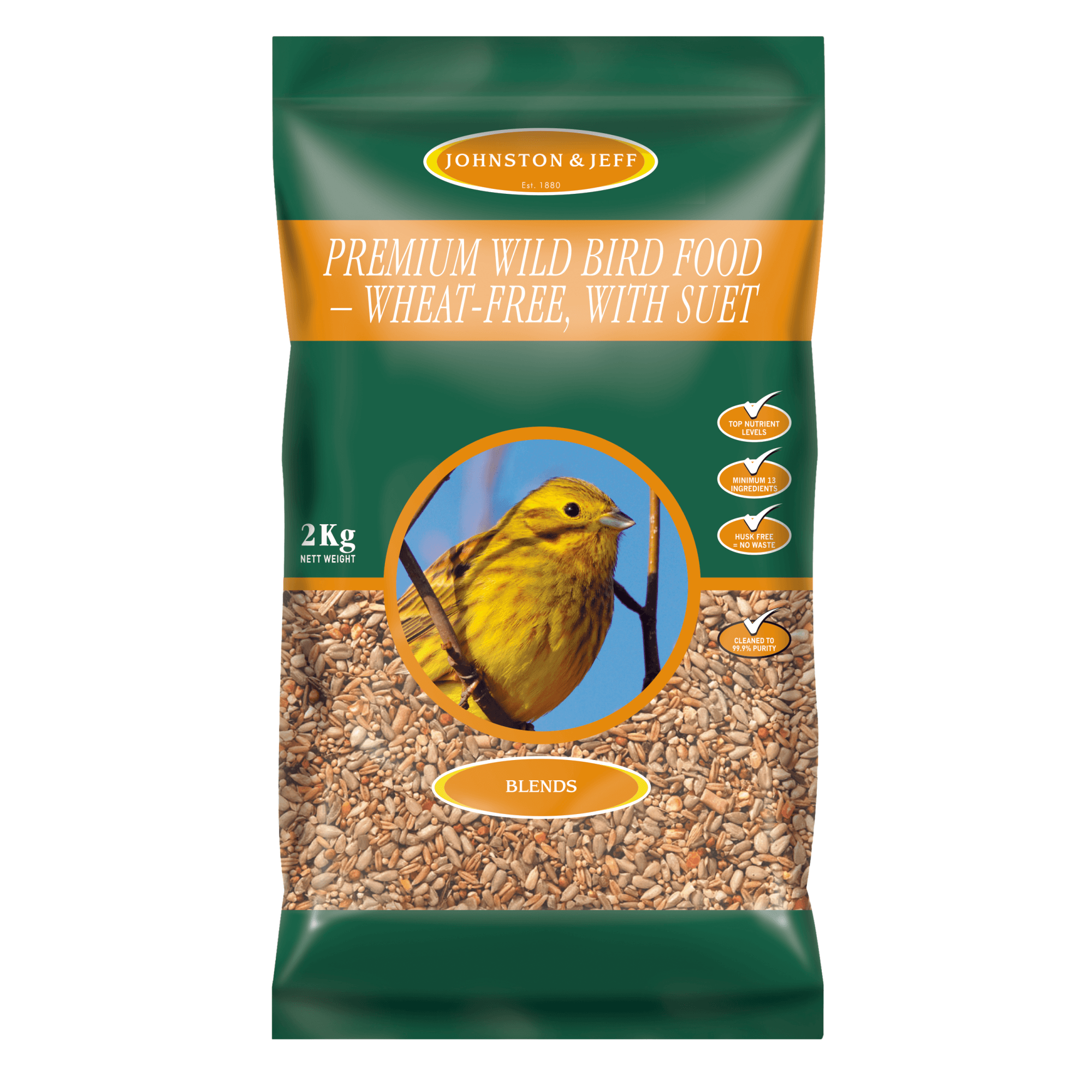 Johnston And Jeff Premium Wheat Free With Suet Wild Bird Food - Yellow/Red 2Kg