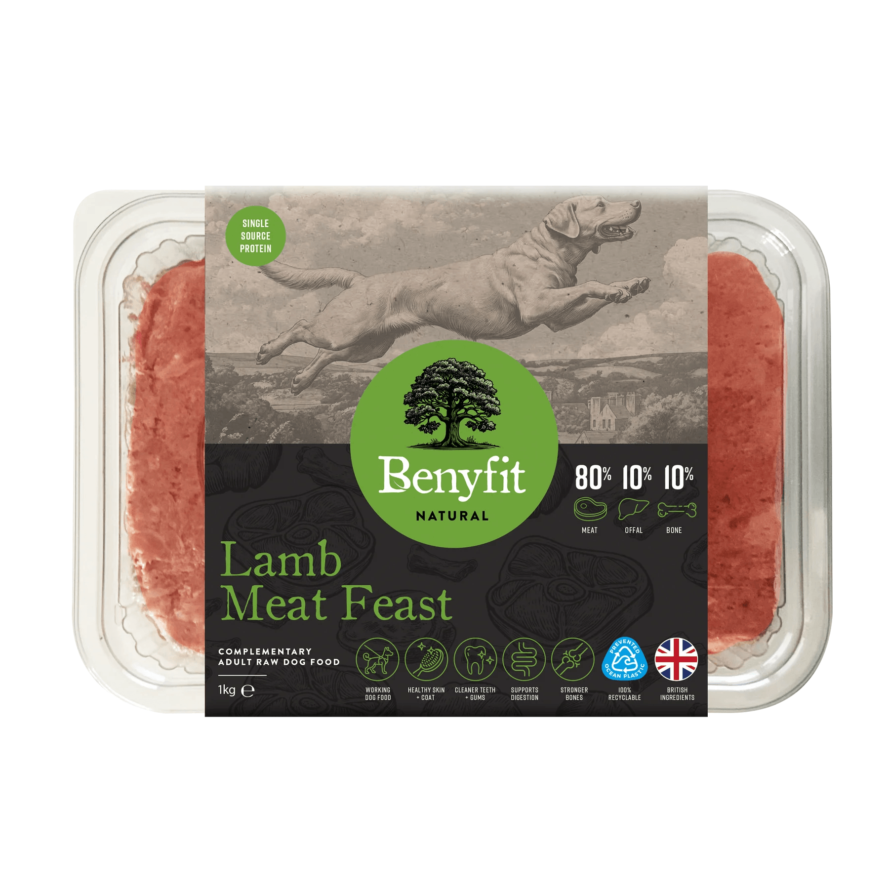 Benyfit Natural 80:10:10 Lamb Meat Feast Raw Adult Dog Food - 1Kg