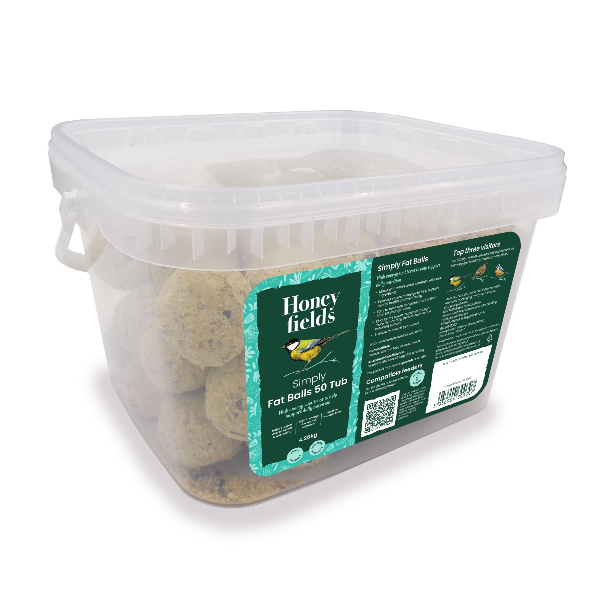 Honeyfield's Simply Fat Balls Wild Bird Food - Tub Of 50 Red Size 5